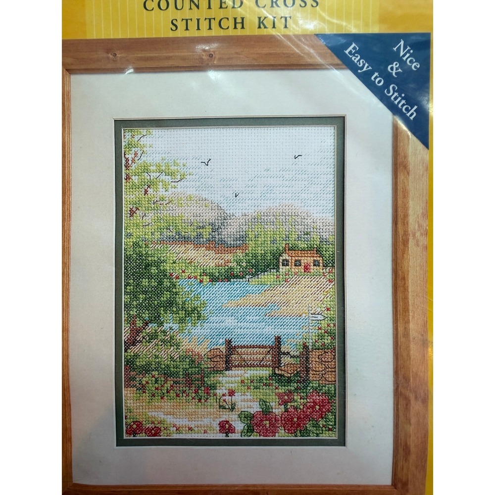 VTG Anchor Starters Lakeside Counted Cross Stitch Kit Landscape Floral AK111